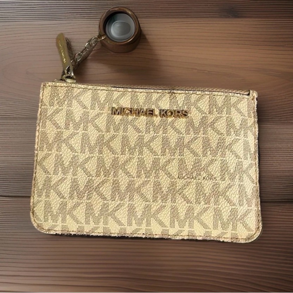 Michael Kors Metallic Gold MK Logo Card Pouch Wristlet
